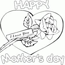 Online coloring book: Coloring page rose in heart for mothers day